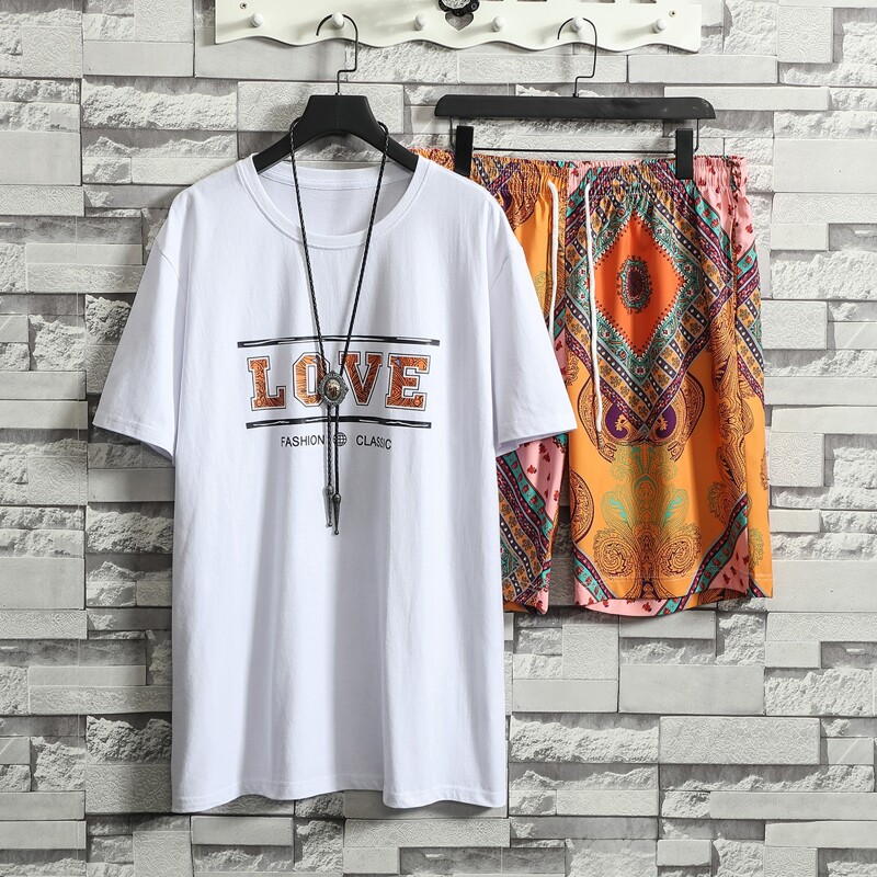 

Guys Letter Graphic Tee & Scarf Print Track Shorts, Multicolor