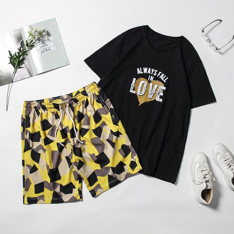 

Guys Slogan Graphic Tee & Drawstring Shorts, Multicolor