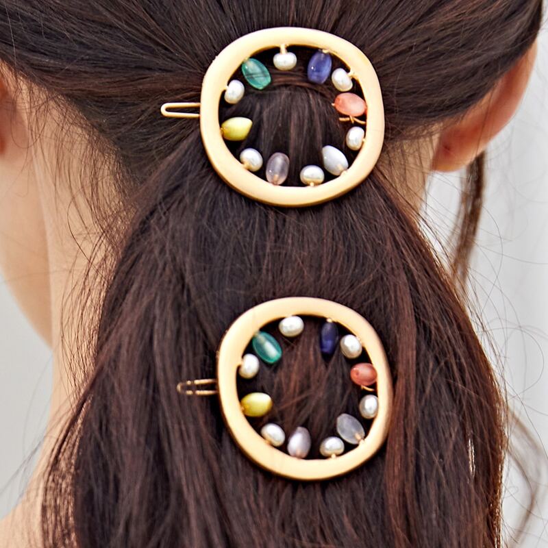 

2pcs Hollow Out Round Hair Clip, Gold