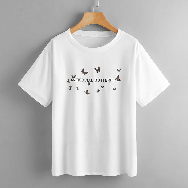 

Butterfly & Letter Graphic Tee, White