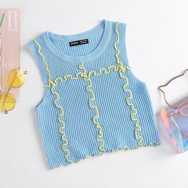 

Lettuce Trim Sweater Vest, Baby blue