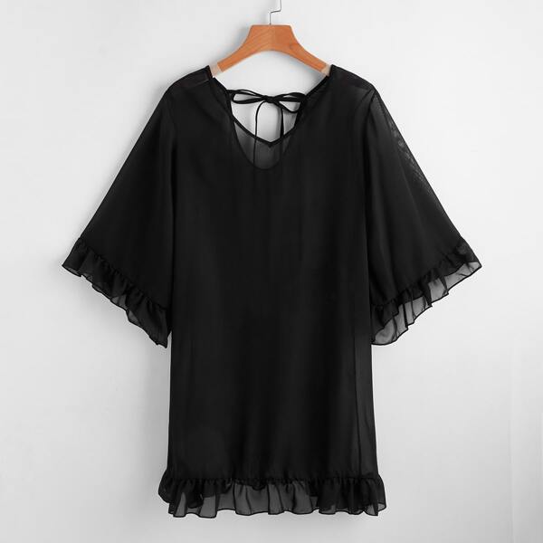 

Plus Chiffon Ruffle Hem Cover Up, Black