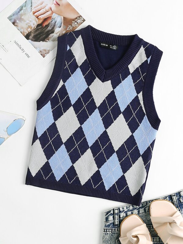 Argyle Pattern Sweater Vest SHEIN USA