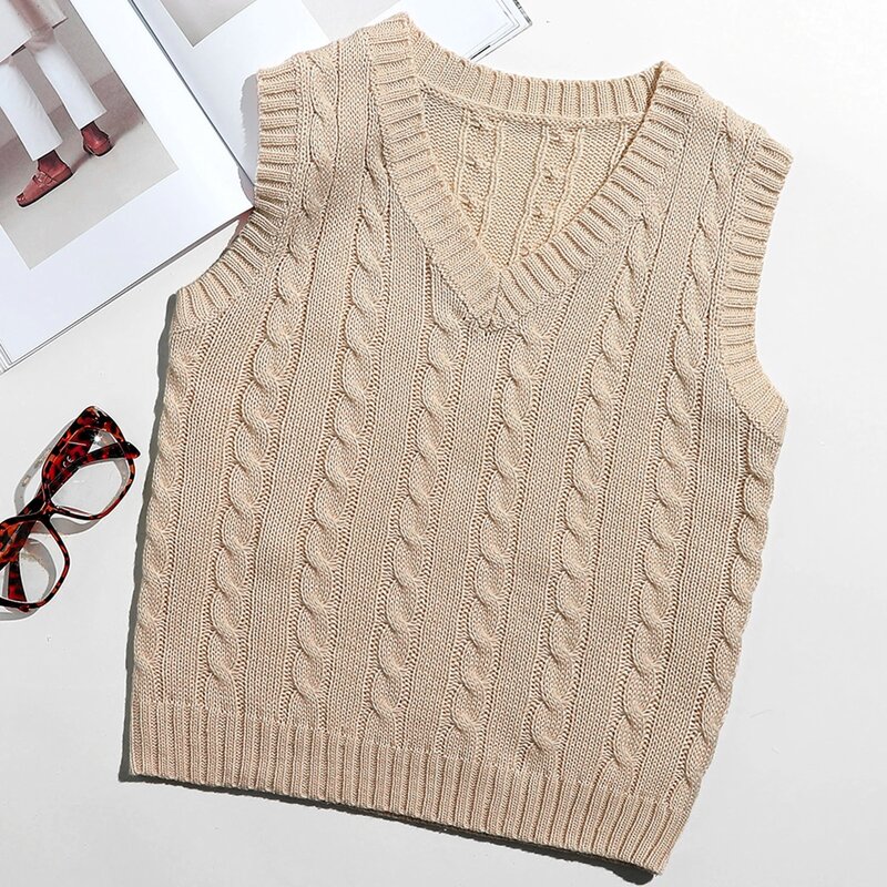 

Cable Knit Sweater Vest, Apricot