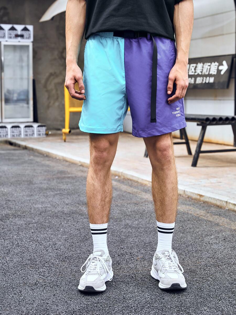 Manfinity Men Two Tone Slogan Embroidery Shorts - Multicolor - View 1