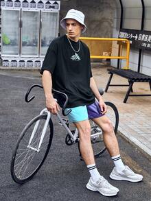 Manfinity Men Two Tone Slogan Embroidery Shorts - Multicolor - View 6