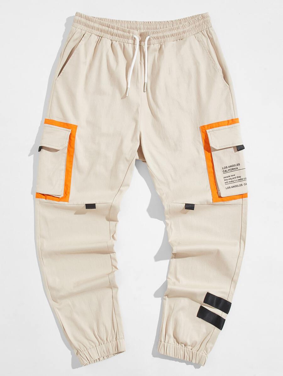 Manfinity VCAY Men Slogan Graphic Flap Pocket Drawstring Trousers - Khaki - View 1