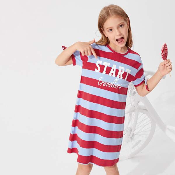 

Girls Striped Letter Graphic Tee Dress, Multicolor