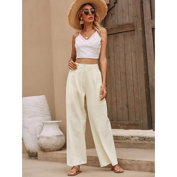 

Zip Fly Wide Leg Pants, Apricot