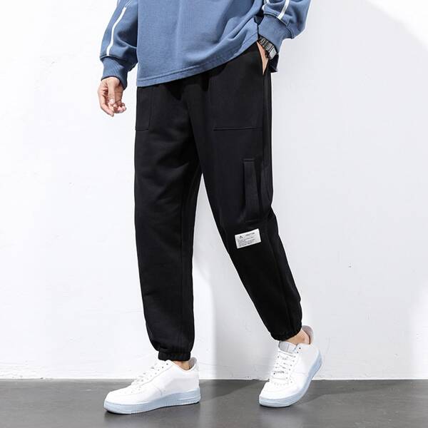 

Men Patched Slant Pocket Sweatpants, Black