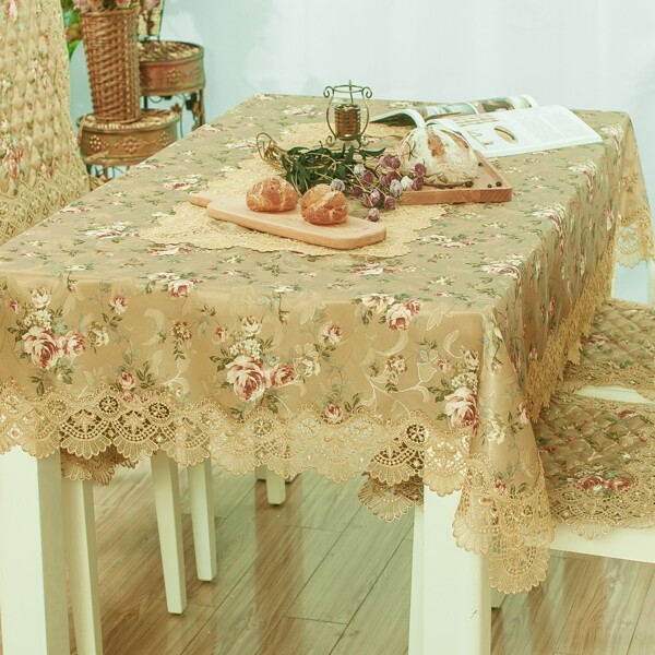 

Flower Print Lace Tablecloth, Mustard yellow