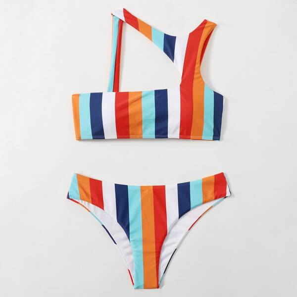 

Striped Cut Out Bikini Swimsuit, Multicolor