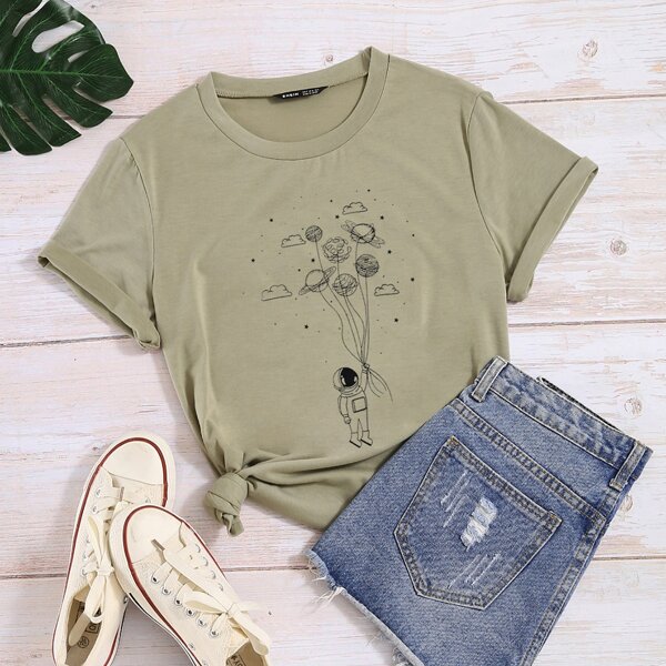 

Astronaut And Galaxy Print Tee, Army green