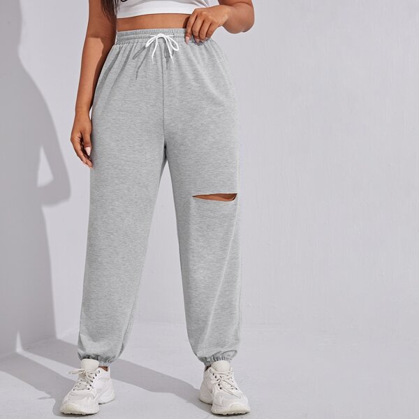 

Plus Ripped Drawstring Sweatpants, Light grey