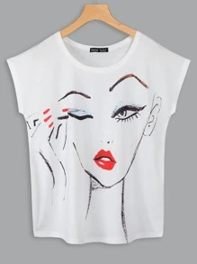 Figure Graphic Cap Sleeve Tee - White - View 1