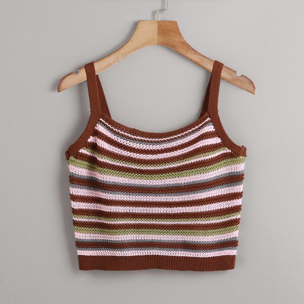 

Striped Pattern Knitted Cami Top, Multicolor
