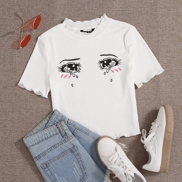 

Lettuce Trim Eye Print Tee, White