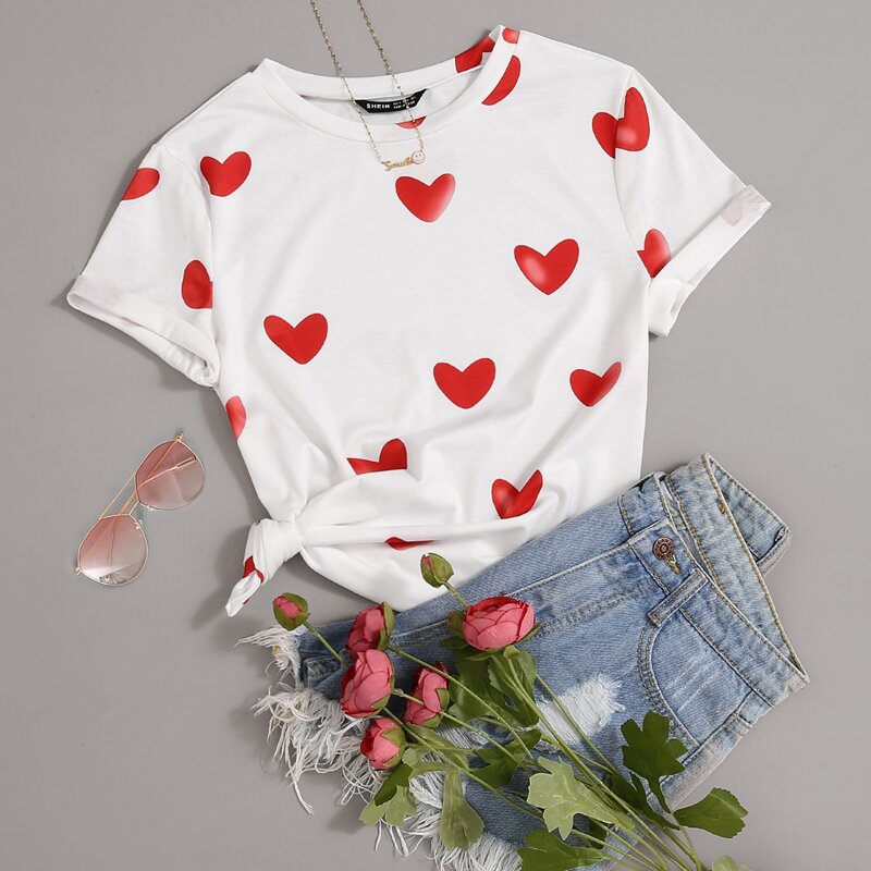 

Allover Heart Print Tee, White