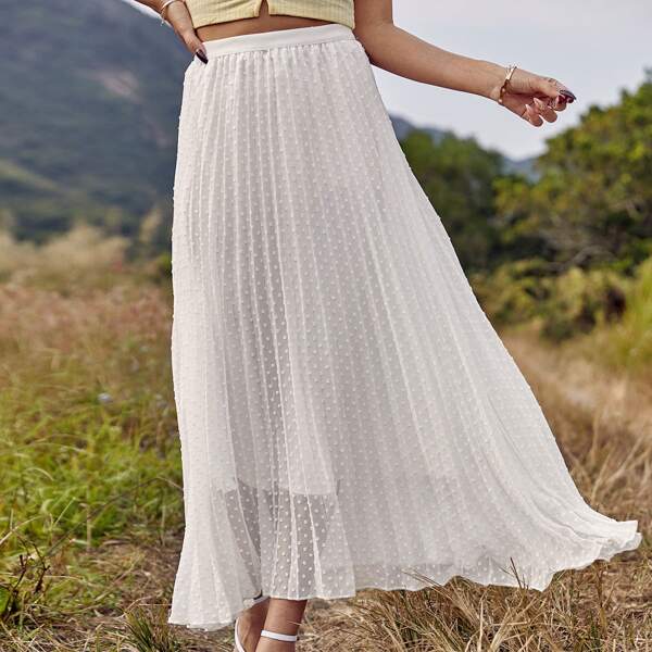 

Swiss Dot Pleated Chiffon Skirt, White