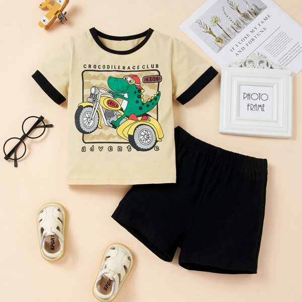 

Toddler Boys Cartoon Graphic Ringer Tee With Shorts, Multicolor