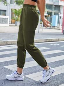 SHEIN Unity Quần Túi màu trơn Giải trí - xanh quân đội - Xem 4