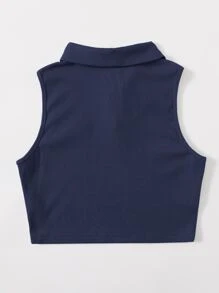 SHEIN EZwear Button Half Placket Rib-knit Tank Top - Navy Blue - View 2