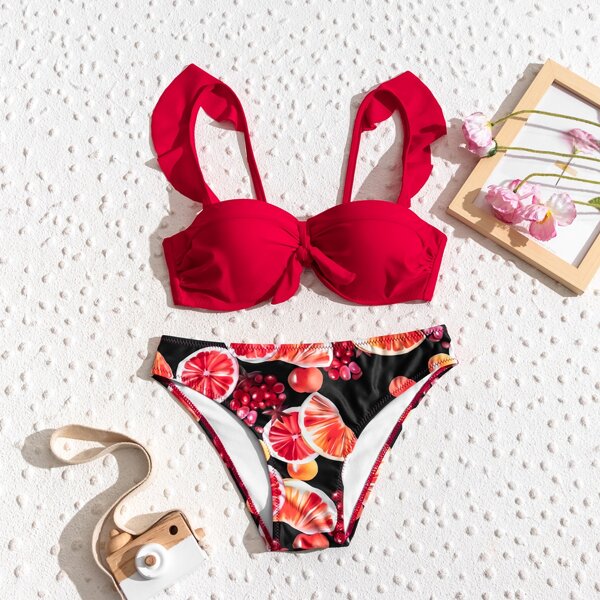 

Fruit Print Ruffle Push Up Bikini Swimsuit, Multicolor