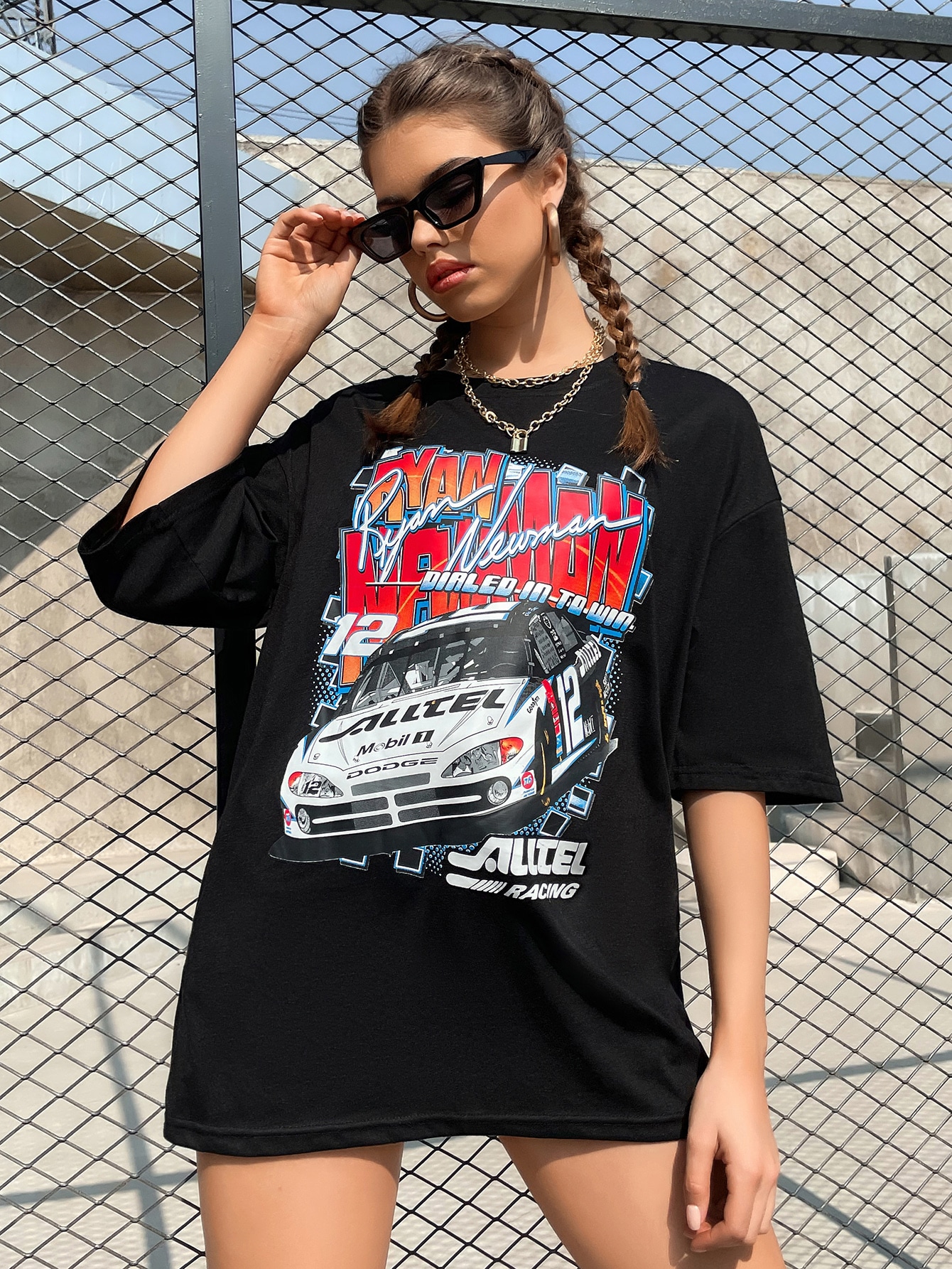 Car And Letter Graphic Oversized Tee 