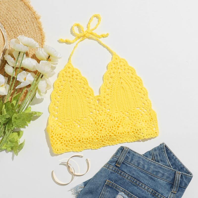 

Halter Neck Tie Back Cover Up, Yellow