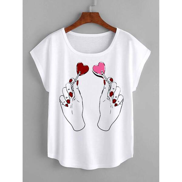 

Gesture & Heart Print Tee, White