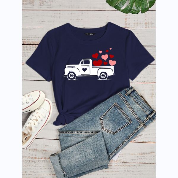 

Truck & Heart Graphic T-Shirt, Navy blue