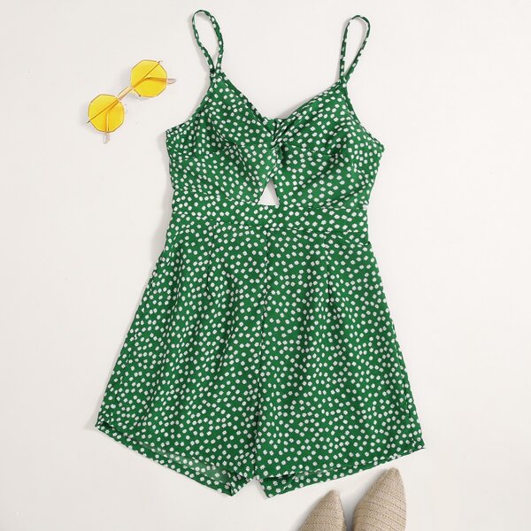 

Ditsy Floral Cut Out Tie Back Romper, Green