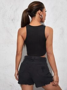 SHEIN ICON Áo nữ Bất đối xứng màu trơn Gợi cảm - màu đen - Xem 2