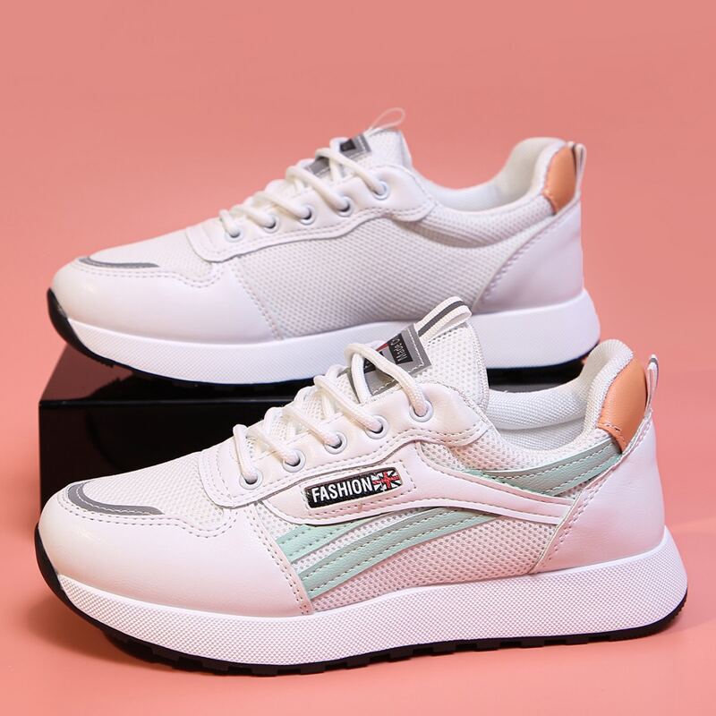 Lace-up Front Mesh Sneakers, White