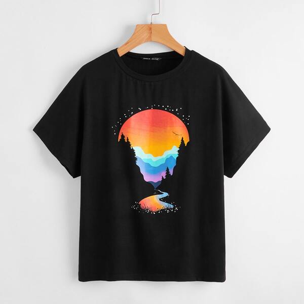 

Graphic Print Top, Black