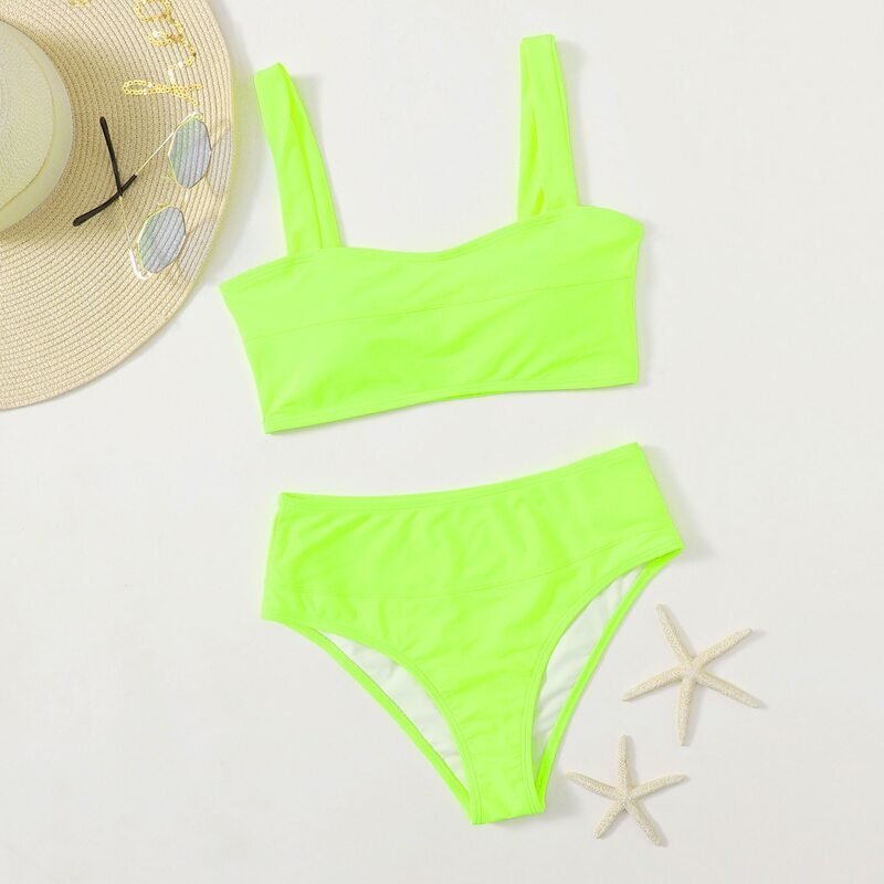 

Solid High Waisted Bikini Swimsuit, Green