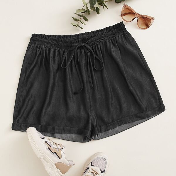 

Plus Drawstring Waist Solid Shorts, Black