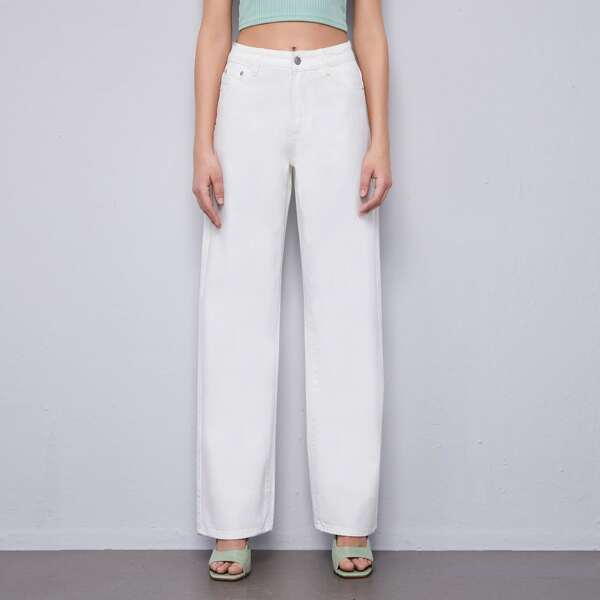 

High Waisted Straight Leg Jeans, White