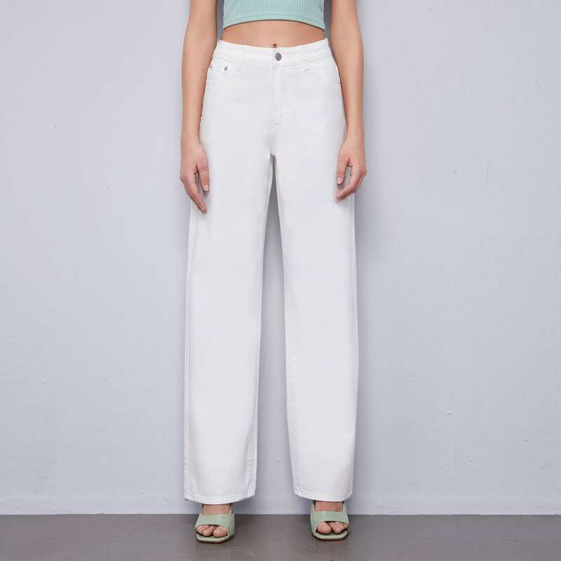 

High Waisted Straight Leg Jeans, White