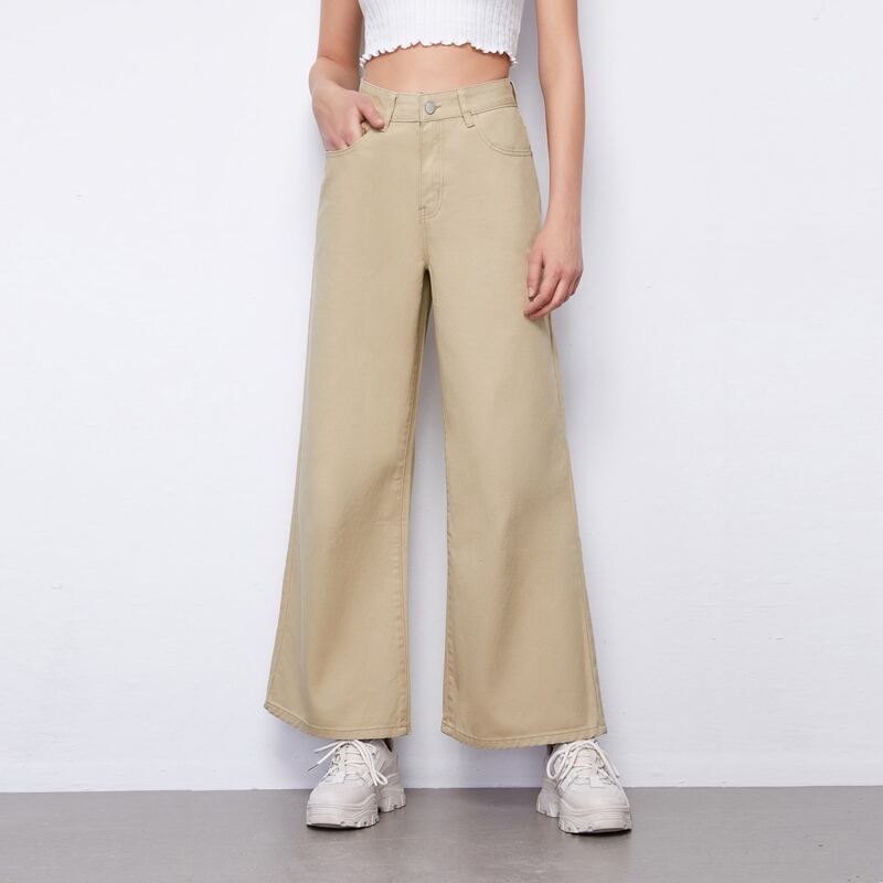 

Khaki High-Waisted Straight Jeans
