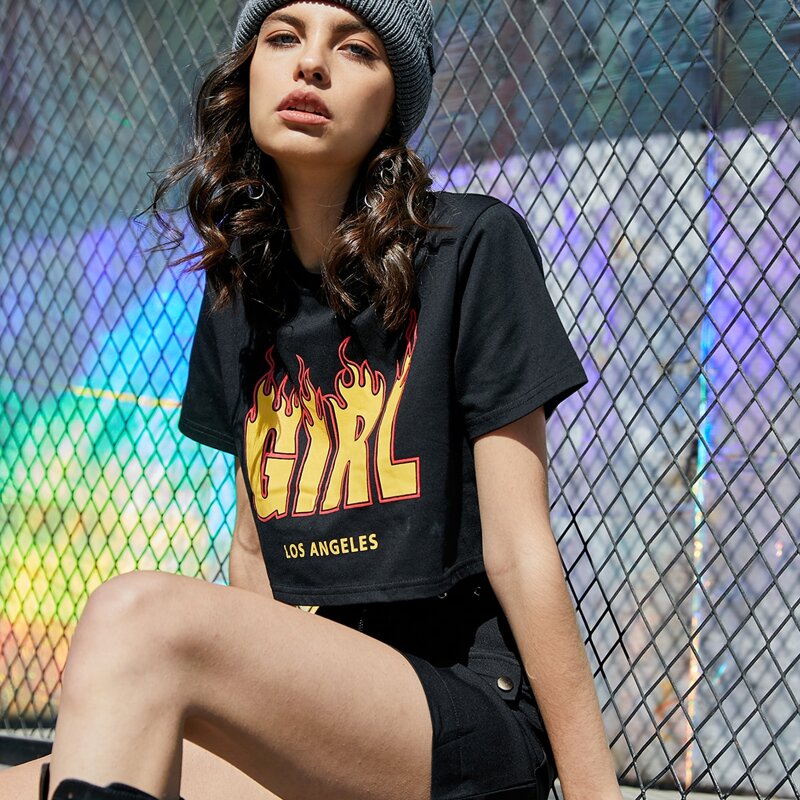 

Letter Graphic Crop Top, Black