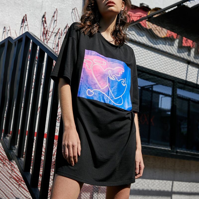 

Heart Print Tee Dress, Black
