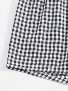 SHEIN Shirred Waist Gingham Shorts - Black and White - View 3