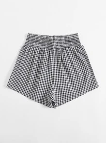 SHEIN Shirred Waist Gingham Shorts - Black and White - View 4