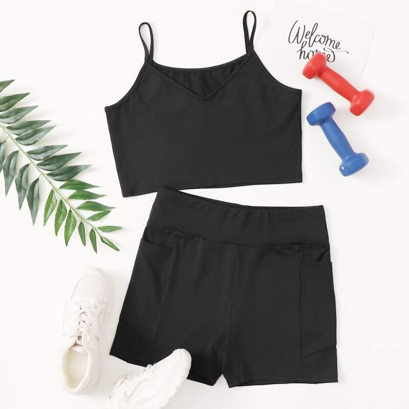 

Solid Cami Top & Biker Shorts, Black