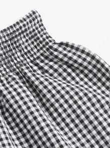 SHEIN Shirred Waist Gingham Shorts - Black and White - View 5