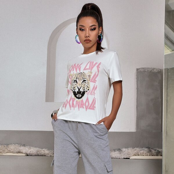 

Animal & Slogan Graphic Tee, White