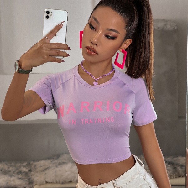 

Raglan Sleeve Letter Graphic Top, Lilac purple