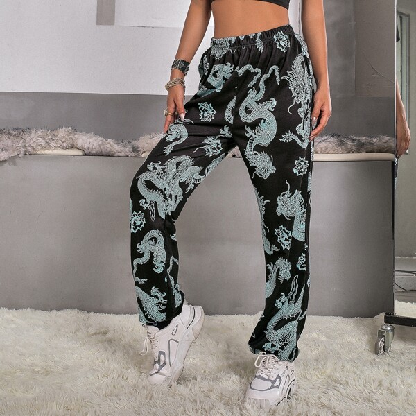 

Chinese Dragon Print Sweatpants, Multicolor
