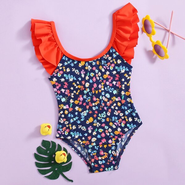 

Toddler Girls Allover Floral Graphic Ruffle One Piece Swimsuit, Multicolor
